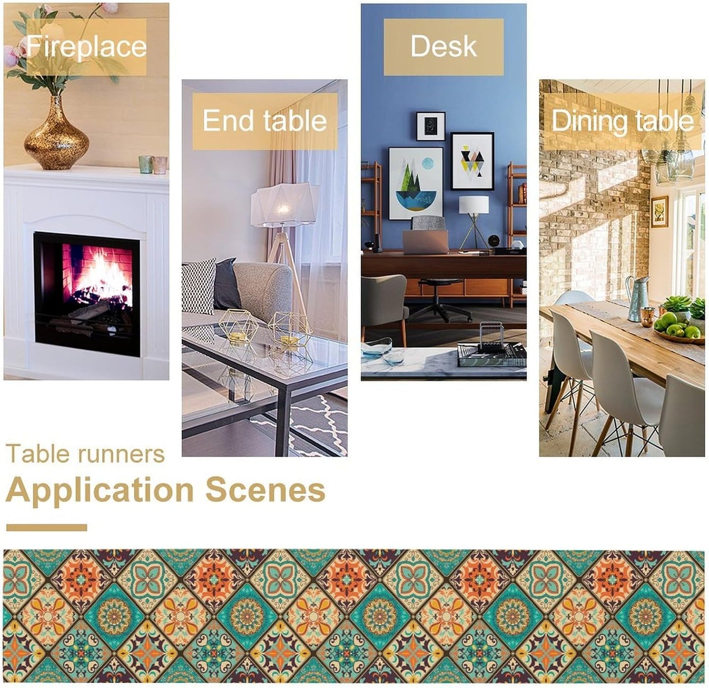 Boho Floral Table Runner,Vintage Bohemian Style Table Runner for Kitchen Dining Table Home Party Decoration 13x108 Inch