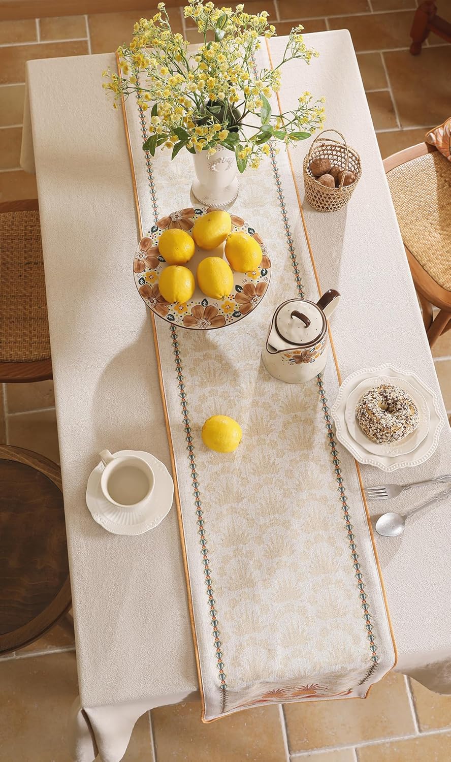 patdrea Designer Tropical Linen Table Runner 102 Inch Long, Yellow Vintage Elegant with Pineapple Pattern Table Mat,Decoration for Kitchen Dining Coffee Table Cover Banquet Christmas , 12"*102"