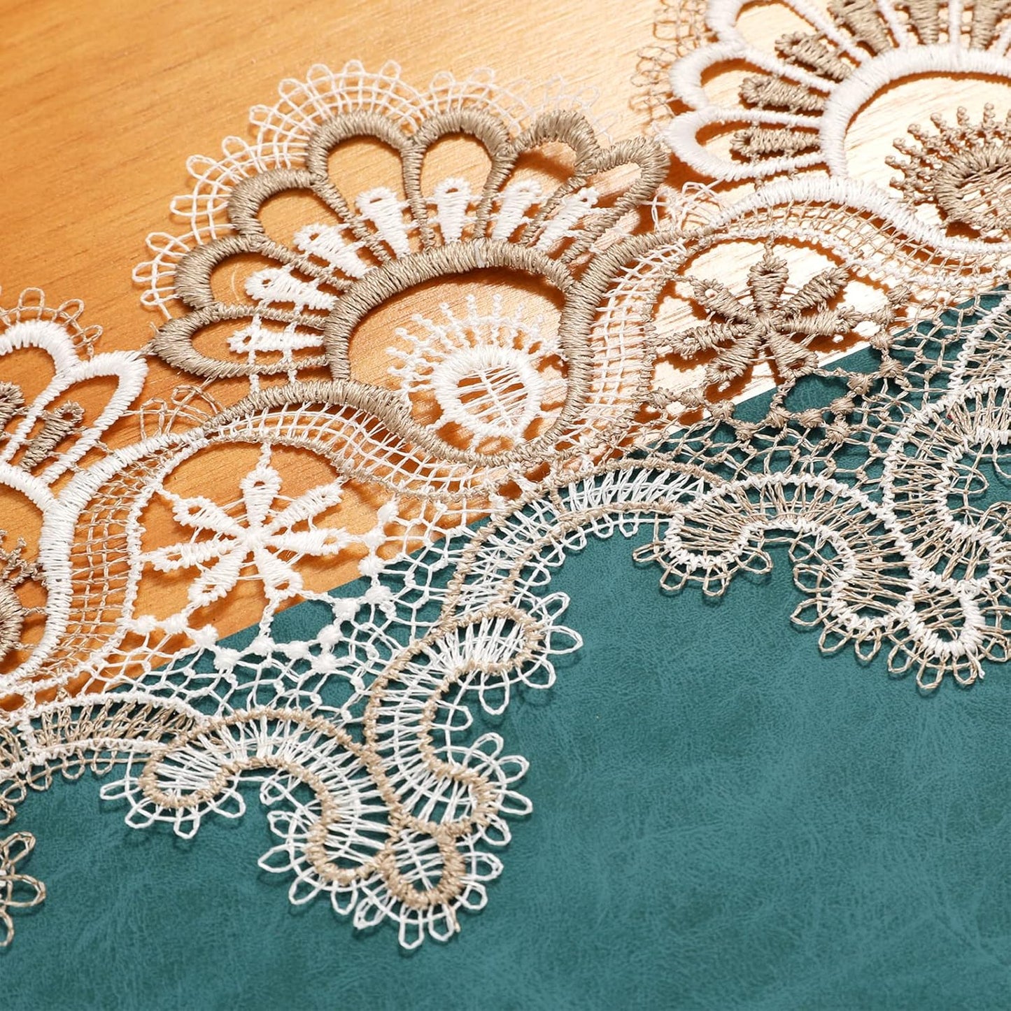 Vintage Lace Dining Table Runner, 108 Inches Macrame Coffee Table Runners for Kitchen Home Christmas Party Decorations (16x108 inch,Cyan)