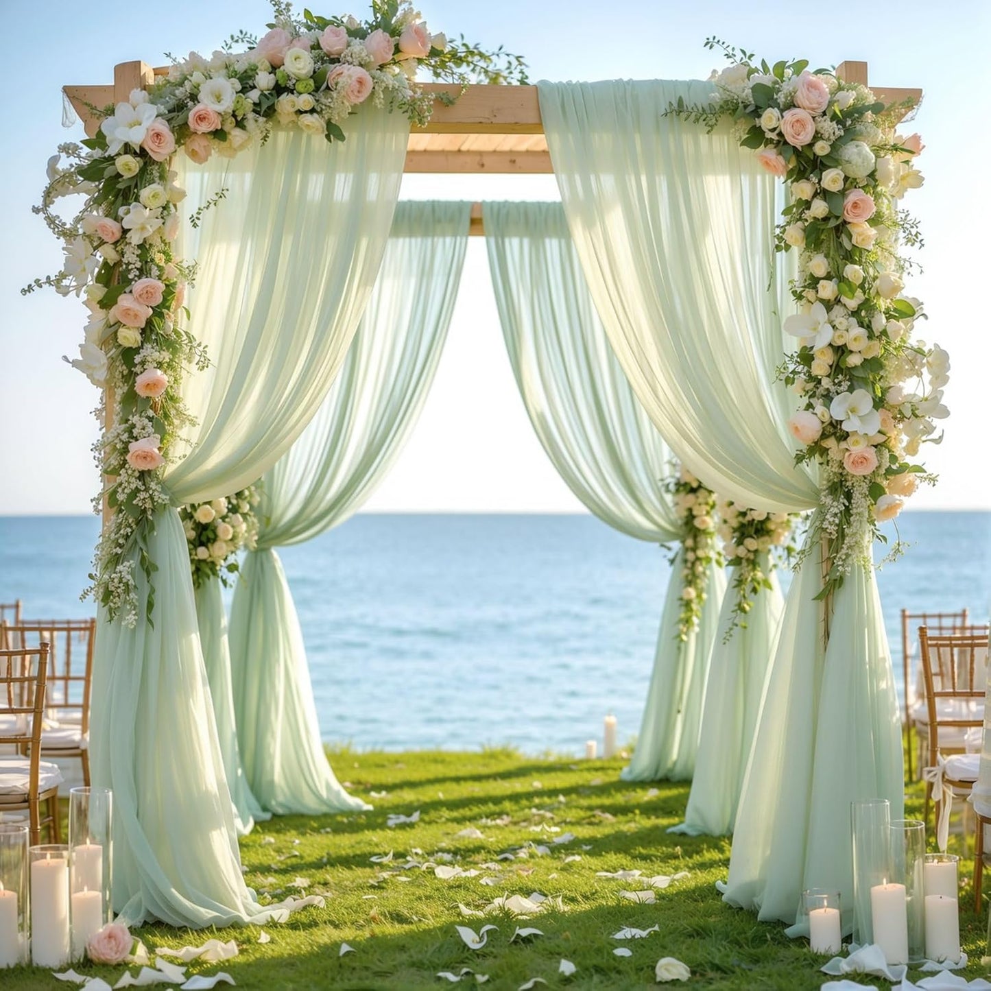 PARTISKY Wedding Arch Draping Fabric, 1 Panel 28" x 19Ft Sage Green Sheer Fabric Drapes Backdrop Curtain for Wedding Ceremony Party Ceiling Decor(1 Panel), Sage Green
