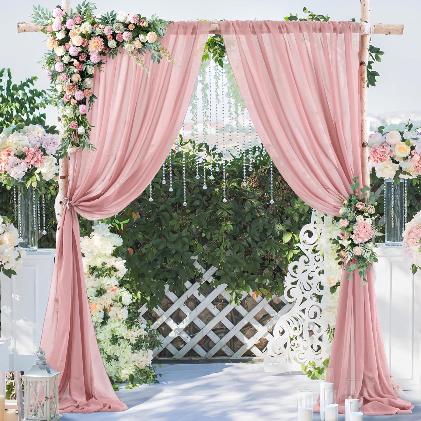 PARTISKY 10x7ft Dusty Rose Chiffon Backdrop Curtains, Wrinkle-Free Sheer Fabric Photo Drapes for Wedding Ceremony Arch Birthday Baby Shower Photography Stage Decor 5X 7ft, 2 Panel