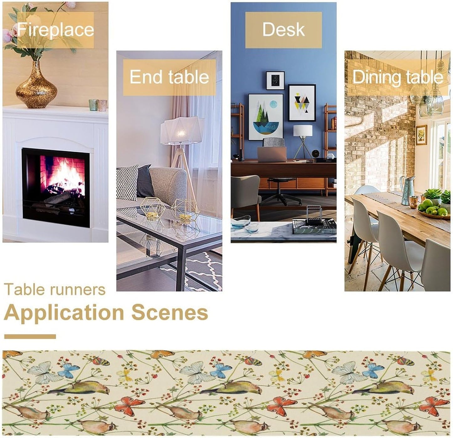 Brown Bird Floral Table Runner Spring Flower Kitchen Table Decoration Suitable for Family Dinner Decoration 13x70 Inch