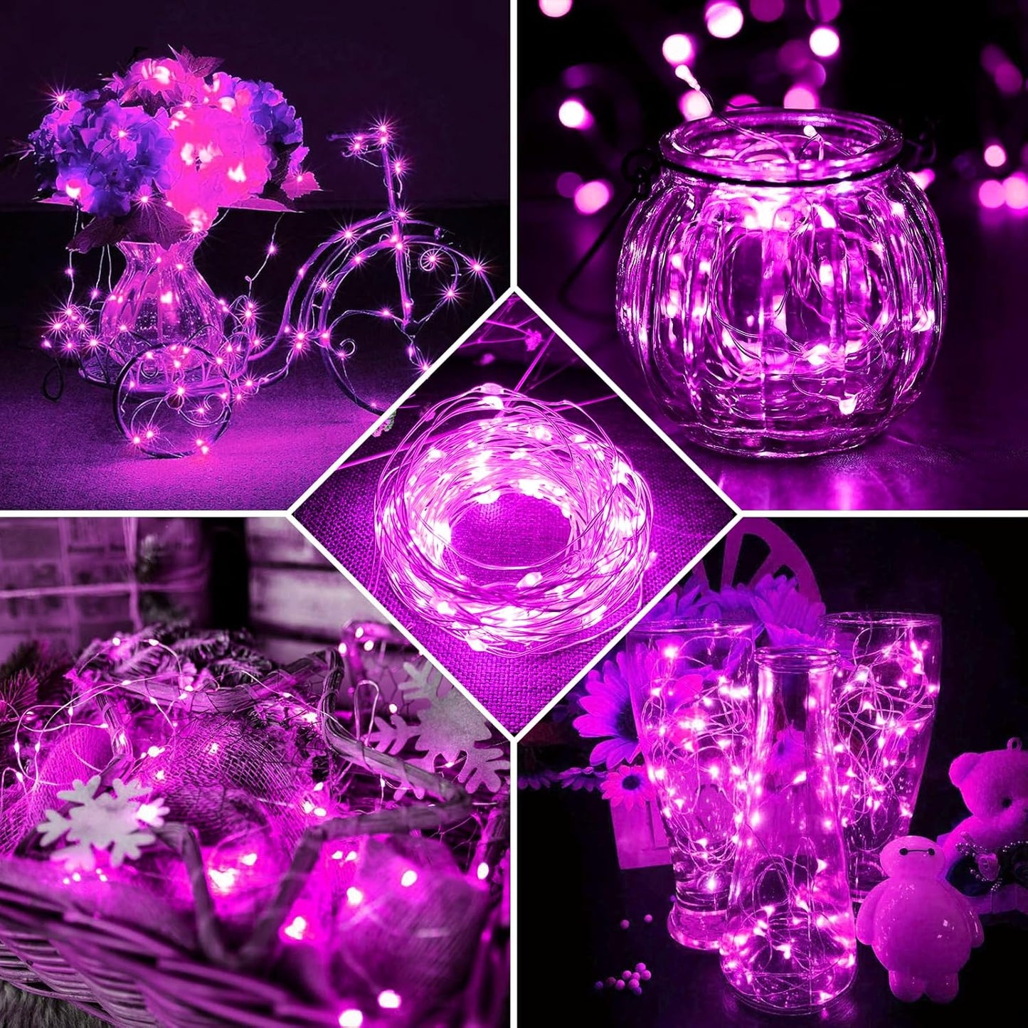 8 Pack Pink Fairy Lights 7Ft 20 LED Twinkle String Lights 3 Modes Battery Operated Waterproof Firefly Starry for Mason Jar Party Wedding Christmas Valentines Day Table Centerpieces