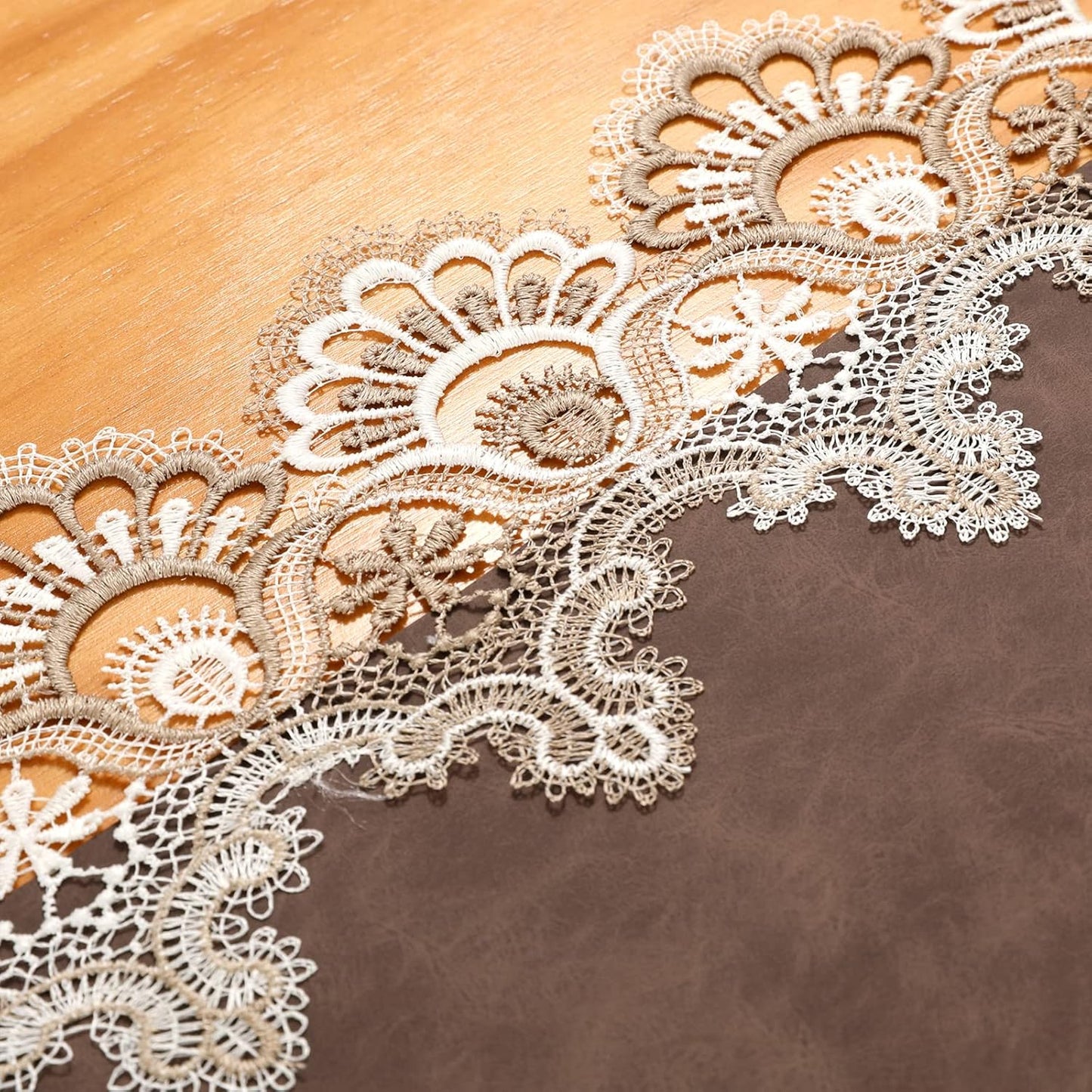 Vintage Lace Dining Table Runner, 72 Inches Macrame Coffee Table Runners for Kitchen Home Christmas Party Decorations (16x72 inch,Brown)