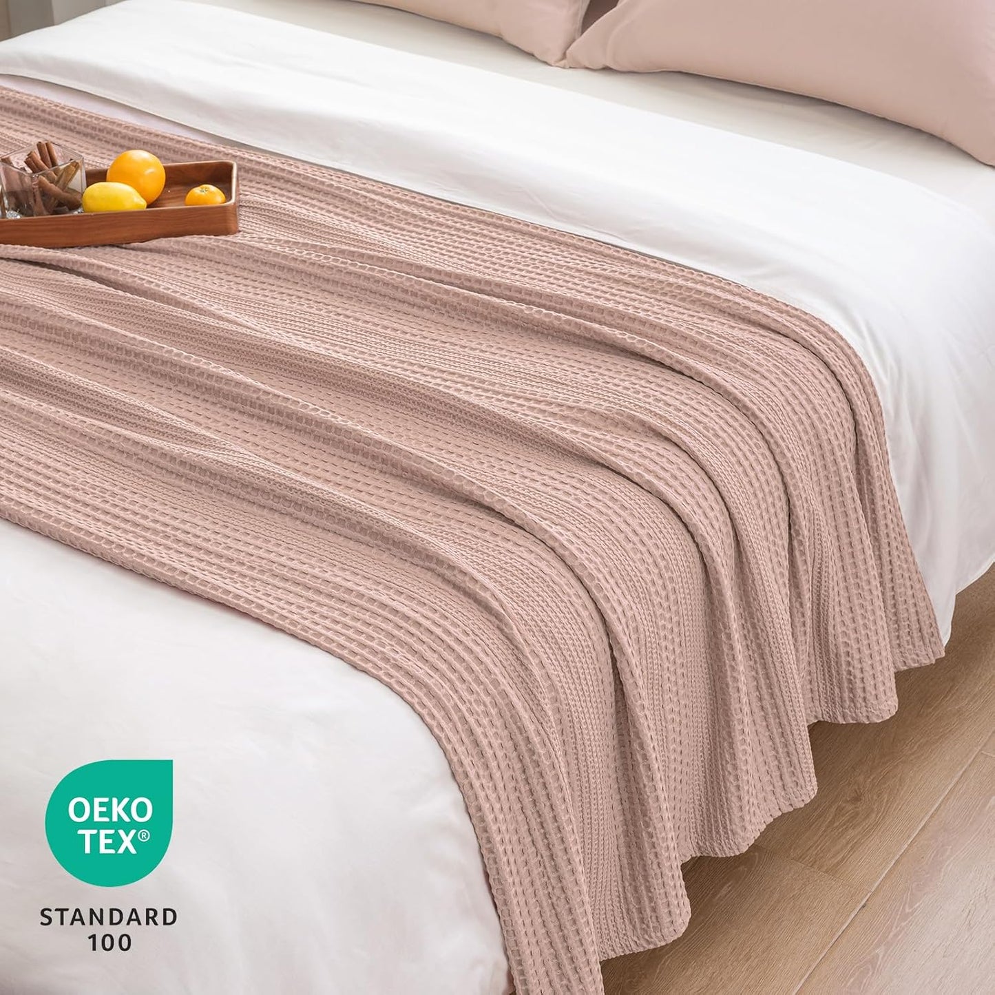 PHF Lightweight Waffle Weave Blanket Queen Size, Breathable & Ultra Soft, 90"x 90" Soft & Cozy Thin Blanket for All Season & Hot Sleepers, Bed, Home Decor - Rose Pink