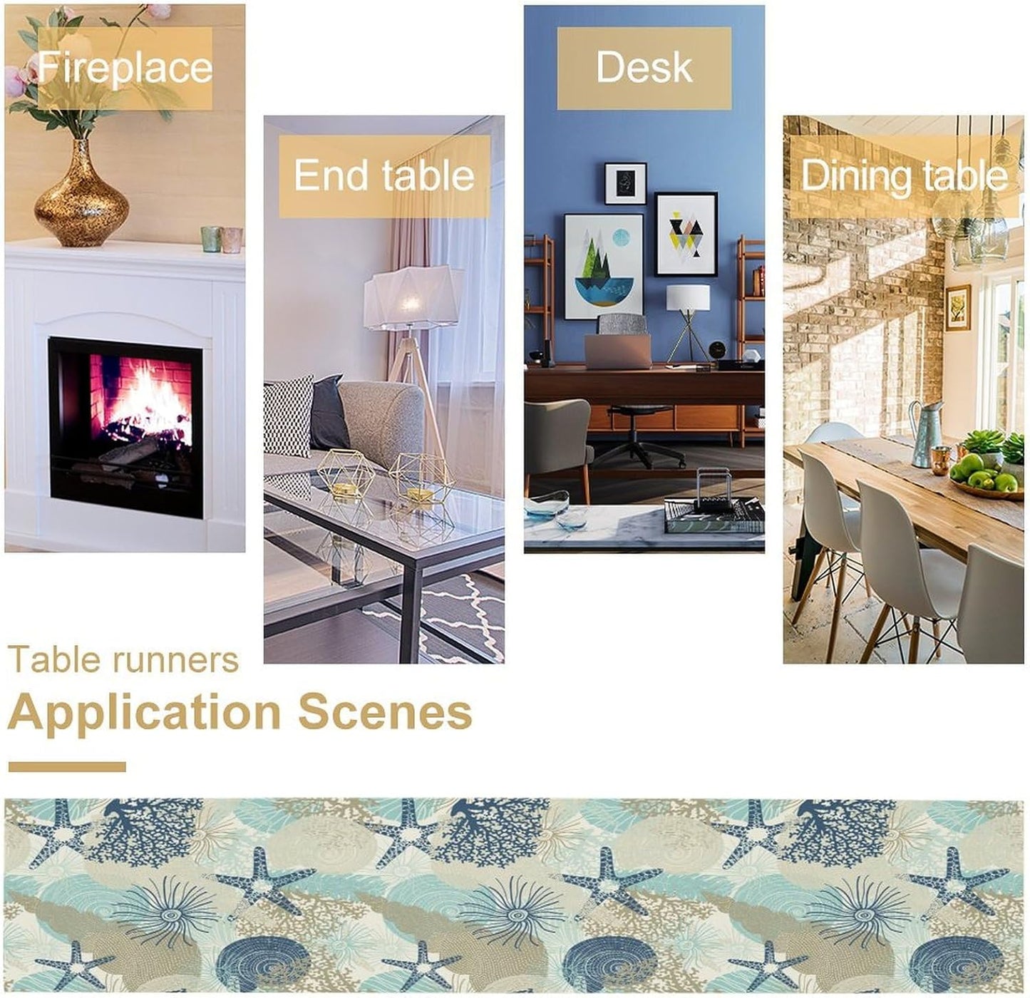 Nautical Coastal Table Runner,Ocean Themed Starfish Coral Conch Beach Kitchen Dinning Table Decoration for Indoor Outdoor Home Party Decor 13x70 Inch