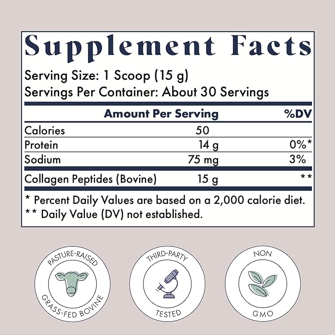 New Hydrolyzed Collagen Peptides, Breastfeeding & Pregnancy Safe Grass-Fed Collagen Powder for Women, 15g Unflavored Collagen, 30 Servings