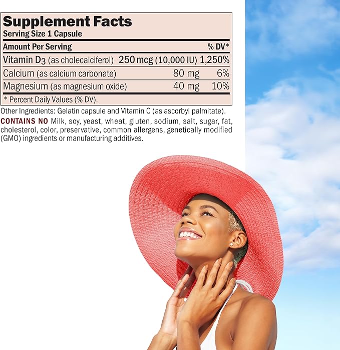 ANDREW LESSMAN Vitamin D3 10,000 IU 60 Capsules - High Potency, Essential for Calcium Absorption, Supports Bone Health, Healthy Muscle Function, Immune System, More. Small Easy to Swallow Capsules