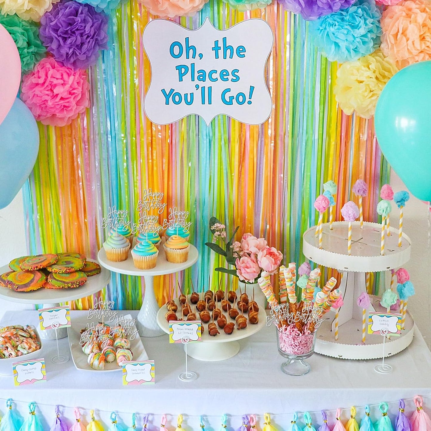 24 PCS Glitter Cupcake Toppers - Silver Happy Birthday & Anniversary Picks