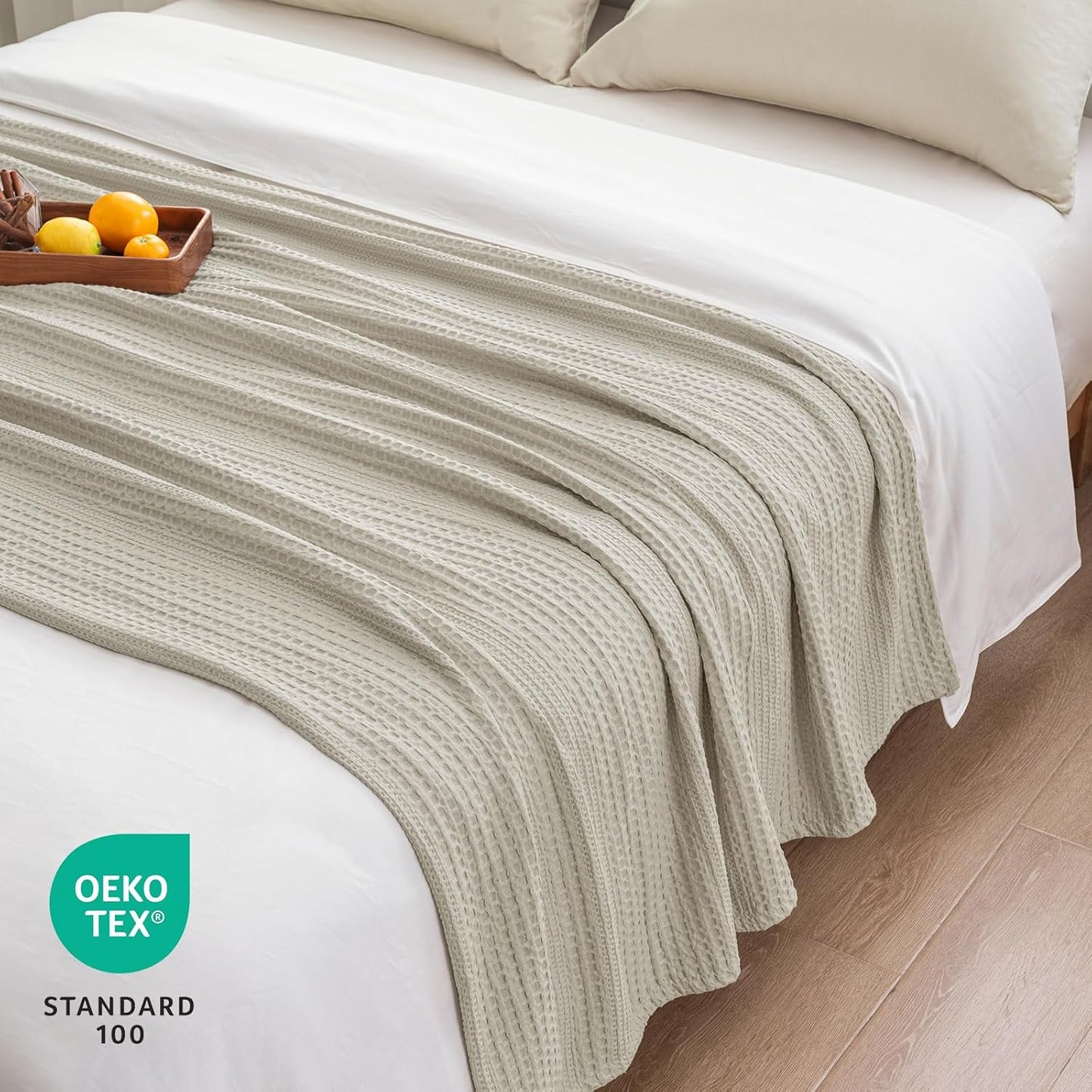 PHF Lightweight Waffle Weave Blanket Twin Size, Breathable & Ultra Soft, 66"x 90" Soft & Cozy Thin Blanket for All Season & Hot Sleepers, Bed, Home Decor - Natural