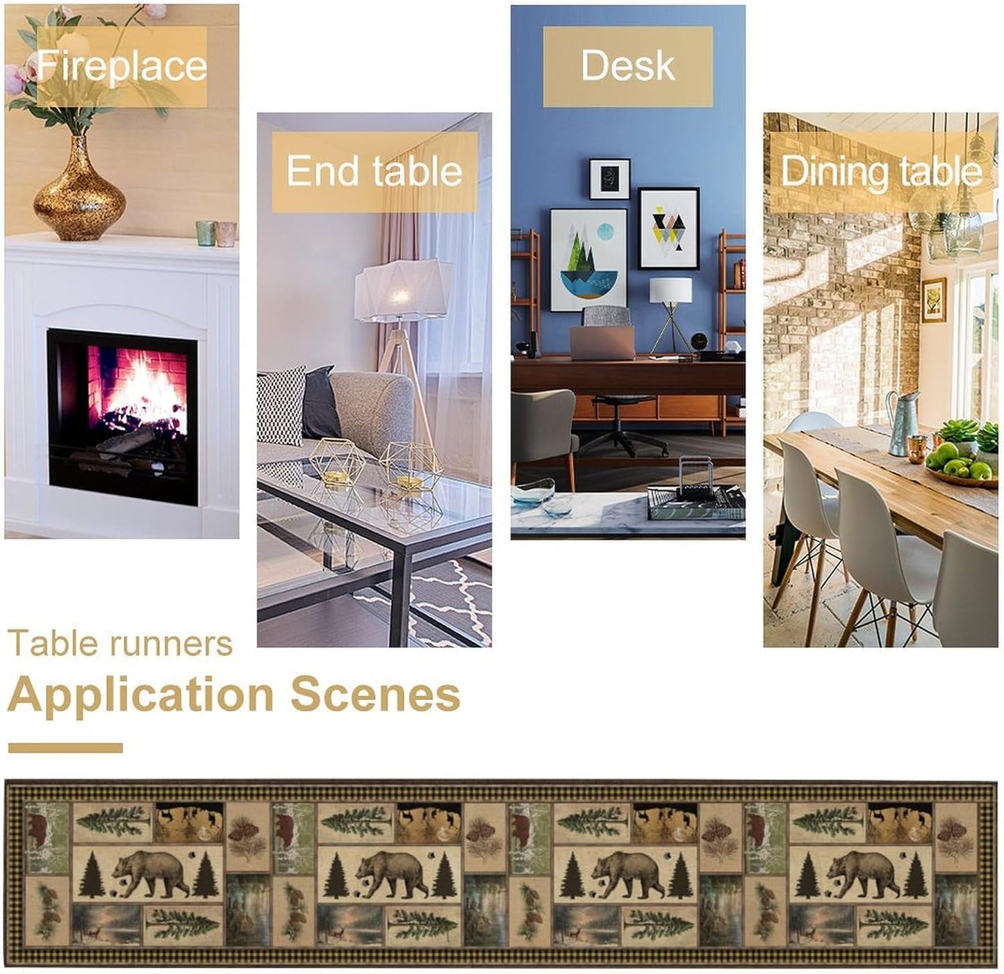 Country Lodge Bear Table Runner, Retro Vintage Bear Cottage Country Style Cabin Farmhouse Dinner Runner for Home Kitchen Dining Table Decoration,13x70 Inch