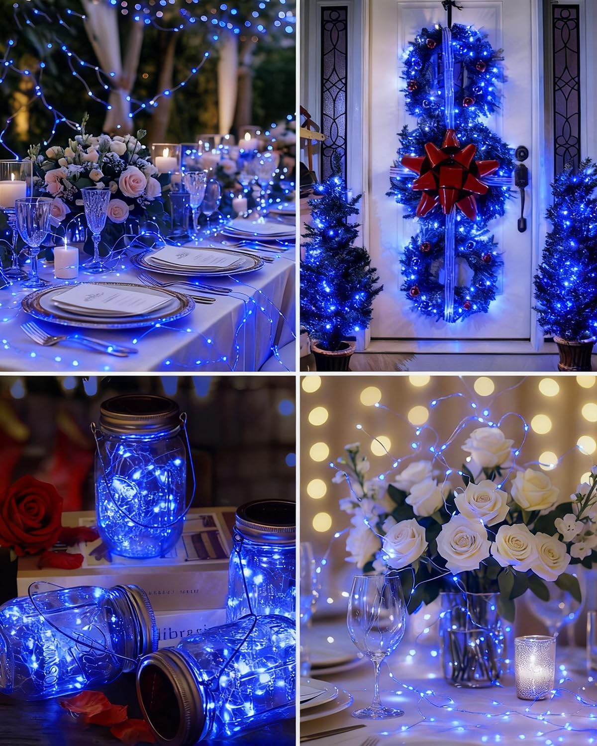 btfarm 12 Pack Fairy Lights Battery Operated, 7FT 20 LED Mini String Lights Waterproof Silver Wire for Mason Jars Centerpiece Table Crafts Bedroom Christmas Decoration, Blue