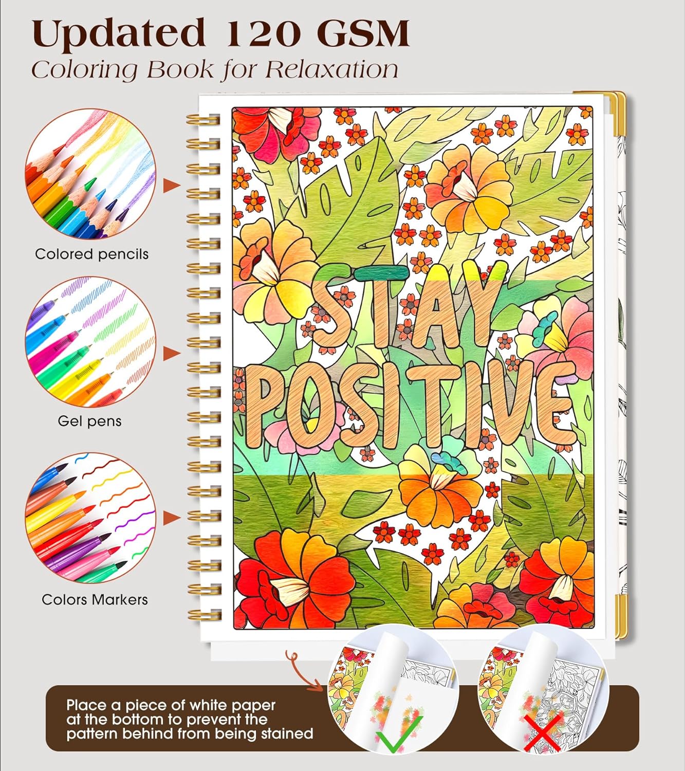 Adult Coloring Book for Women-Hardcover Spiral Bound Coloring Books for Adults Relaxation 8.5 * 11, 30 Flowers & Mandalas Pattern, Anxiety, Stress Relief & Relaxation Gifts for Women, 120GSM Paper