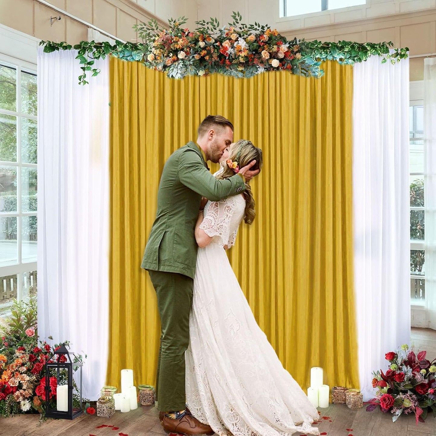 10 x 10 Feet Gold Backdrop Curtain for Partie, Background Curtains for Photoshoot, Birthday, Wedding, Halloween, Thanksgiving, Christmas Day, New Year Party Decorations 5Ft x 10Ft, 2 Panels