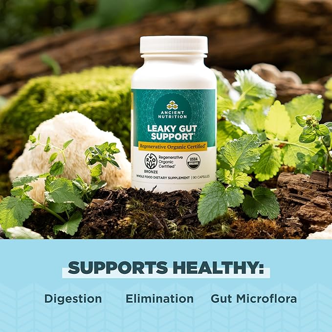 Ancient Nutrition Gut Health Supplement, Regenerative Organic Certified Leaky Gut Capsules, Formulated with Lion’s Mane, Fermented Licorice Root and Spearmint, Gluten Free, Paleo and Keto Friendly, 90