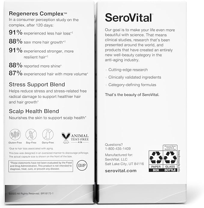 Hair Regeneres Advanced - Reduces Hair Shedding & Breakage - Promote Scalp Health - Stress-Related Hair Loss – Ashwagandha and Marine Collagen, 90 Ct