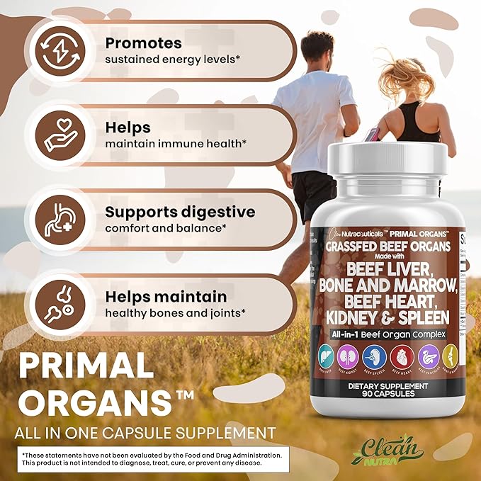 Clean Nutraceuticals Grass Fed Beef Liver Capsules - Premium Quality Supplement Packed with Desiccated, Beef Heart, Spleen, Pancreas Plus Bone & Marrow Dao Enzyme Pills