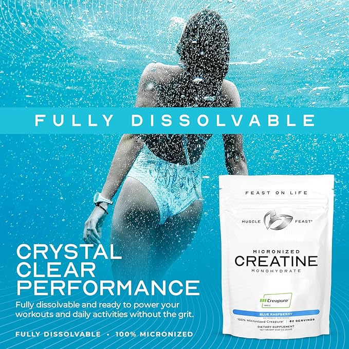 Muscle Feast Creapure - Micronized Creatine Monohydrate Powder | Premium Pre-Workout or Post-Workout | Flavored Creatine for Women & Men | Easy to Mix, Gluten-Free, Safe and Pure, (Watermelon, 250g)