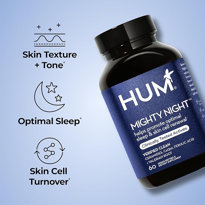 HUM Mighty Night - Nighttime Supplement for Skin + CoQ10 & Ferulic Acid to Promote Skin Cell Turnover - Overnight Beauty Vitamins for Women (60-Count)
