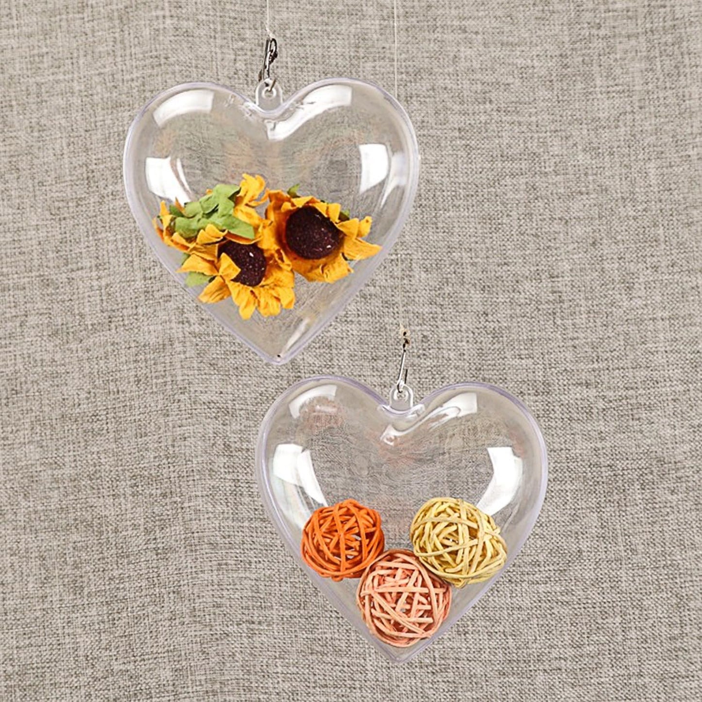 Jishi Clear Plastic Heart Ornaments 10-Pack Christmas Ornament Fillable Balls for DIY Crafts, Christmas Tree Decorations, Wedding Party, Xmas Holiday Home Decor, Open Decorative Hanging Ornaments 65mm