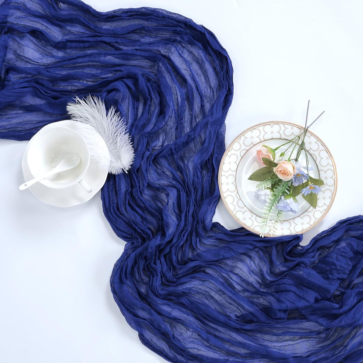 12 Pack Royal Blue Cheesecloth Table Runner 10ft Boho Gauze Fabric Cheese Cloth Table Runner 35 x 120 Inch Rustic Sheer for Romantic Wedding Decor Baby Shower Party Table Centerpiece Decoration