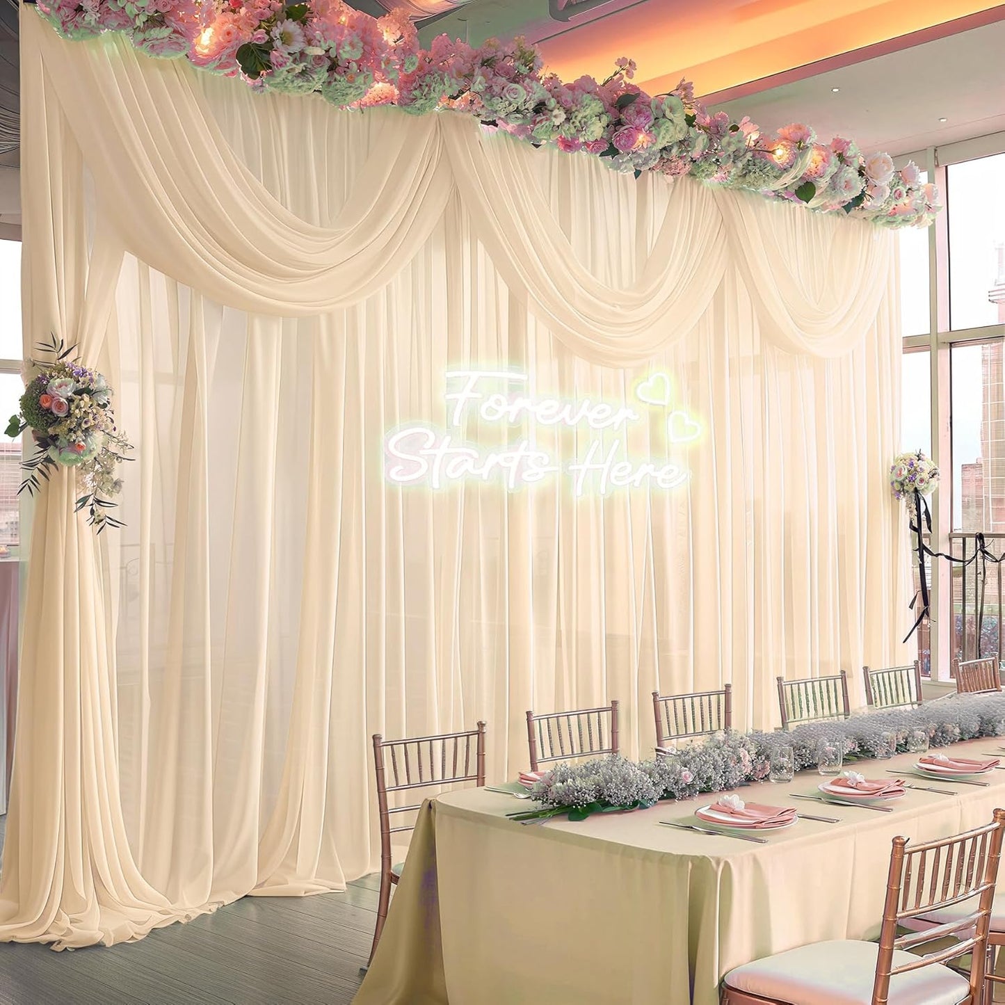 10ft x 10ft Champagne Backdrop Curtains, Wrinkle-Free Sheer Chiffon Fabric Photo Backdrop Drapes for Wedding Arch Party Ceremony Stage Photography Decorations