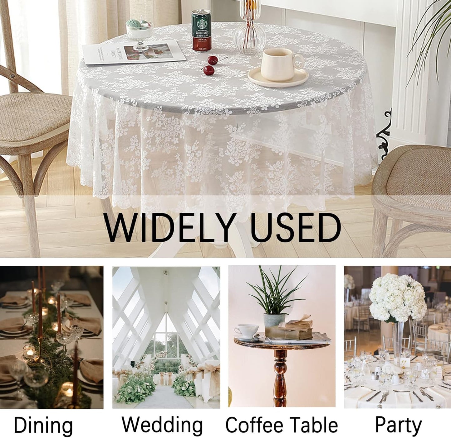 Jeloris Round Lace Tablecloth with Elegant Scalloped Bottom for Any Special Event Such as Wedding, Birthday Party, Baby Shower, Anniversary (70 inch, Style 1)