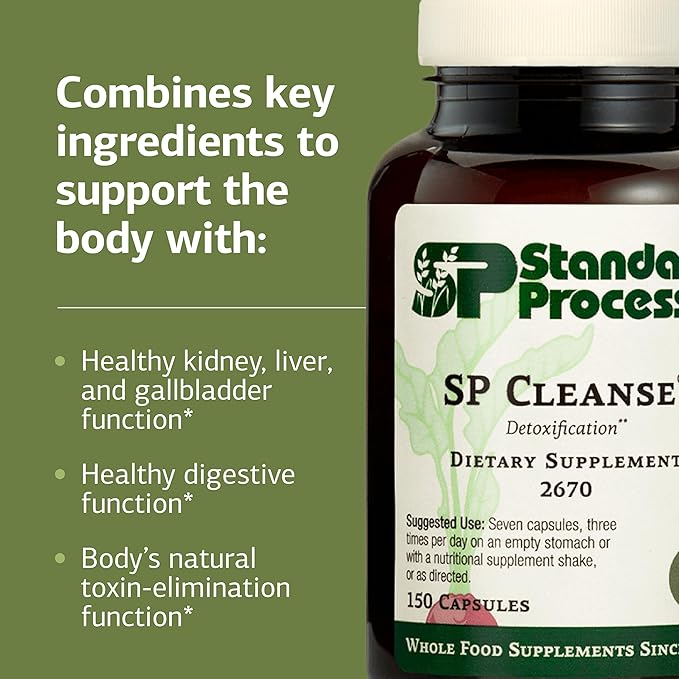 Standard Process SP Cleanse - Healthy Kidney & Liver Support Supplement - Formula Aids Gallbladder Function - Digestive Support Supplement with Apple Pectin, Barley, Beetroot & More - 150 Capsules