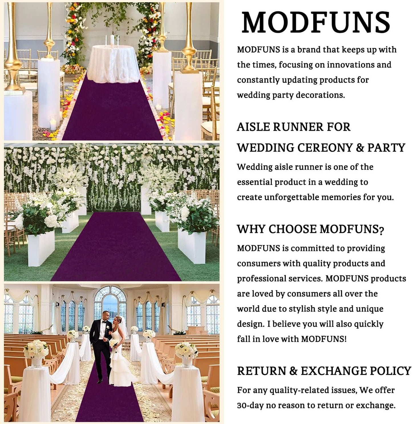 MODFUNS Purple Aisle Runner for Wedding Ceremony 4x15Ft Velvet Aisle Runner Decor Wedding Runway Rug Prom Aisle Wedding Rug for Party Wedding Floor Runner for Hallway Outdoor