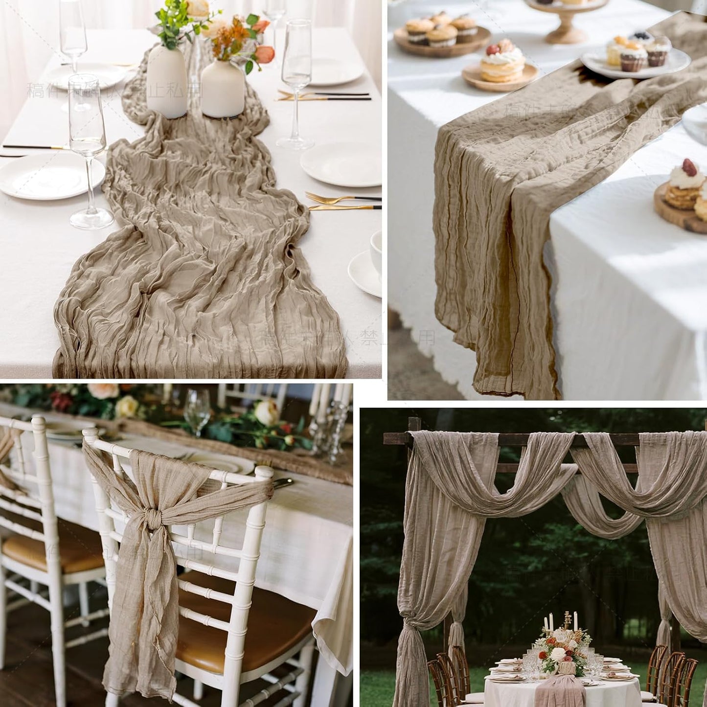 2 Pcs Nude Cheesecloth Table Runner - 120 inch 10FT Boho Rustic Gauze Cheese Cloth Table Runner Decor for Spring Summer Party Wedding Birthday Baby Bridal Shower Home