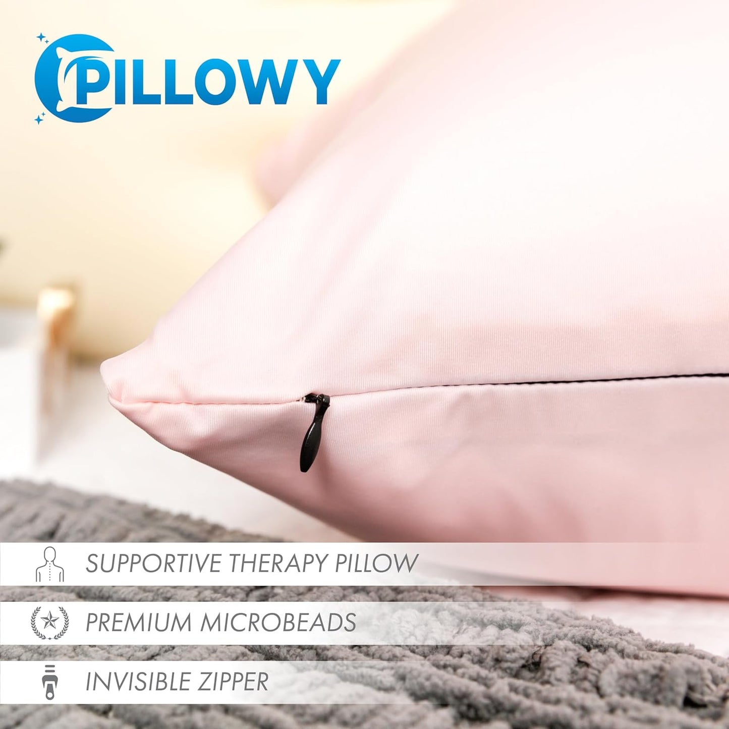 PILLOWY 12" x 20" Throw Pillow - Cream Peach: 1 PCS Luxurious Premium Microbead Pillow with 85/15 Nylon/Spandex Fabric. Forever Fluffy, Outstanding Beauty & Support. Silky, Soft & Beyond Comfortable