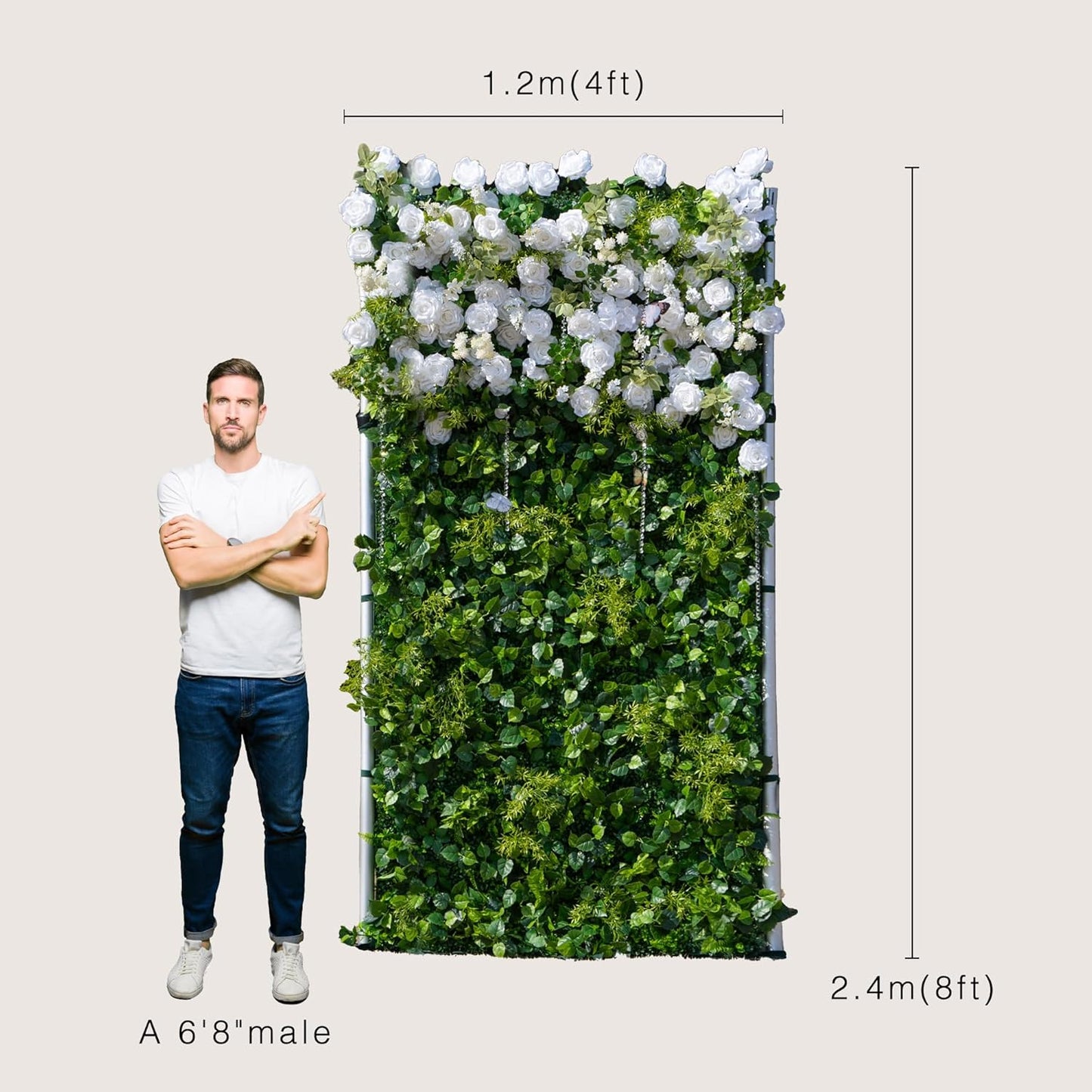 Artificial Flower Wall Panels, Luxury 5D Silk Floral Backdrop Decor for Wedding Celebrations, Festive Party and Home Decorating, Quick Assembly and Storage, Both Eco & Pet Friendly, 4 ft*8ft.