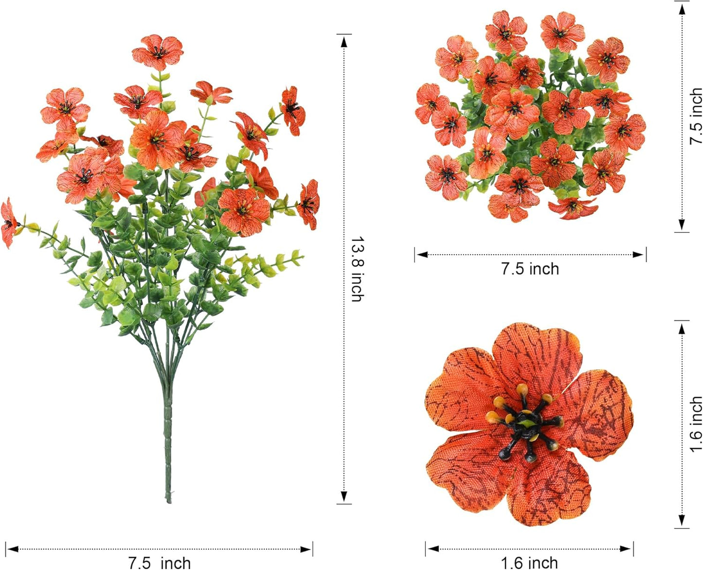 HyeFlora Artificial Flowers for Outdoor Indoor Garden Home Decoration, Faux Flower Daisy with Eucalyptus Leaves Fake Plants Greenery Boxwood Porch Patio, 12 Bundles Orange