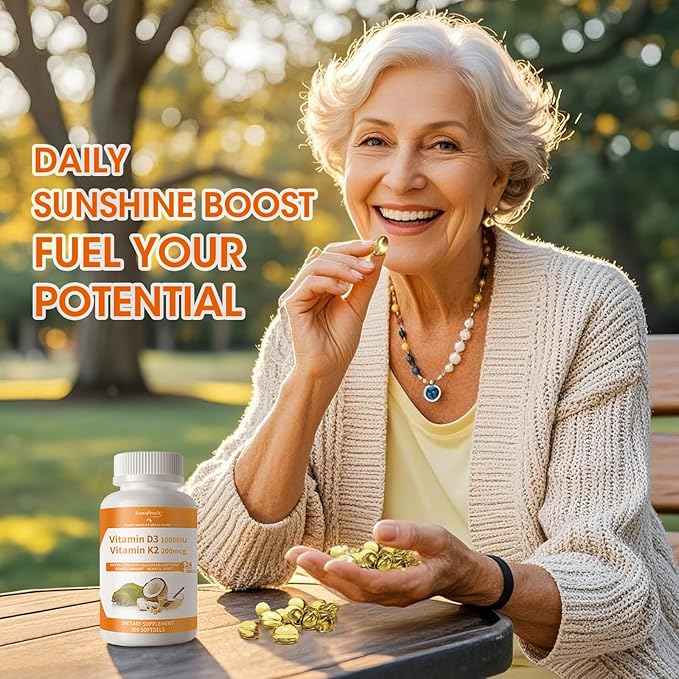 K2 D3 Vitamin Supplement, Vitamin D-3 & K-2 MK-7, 10,000 IU/200 mcg, with Virgin Non-GMO Coconut MCT Oil | 300 Vegan Softgels | Bone Health, Immune Support