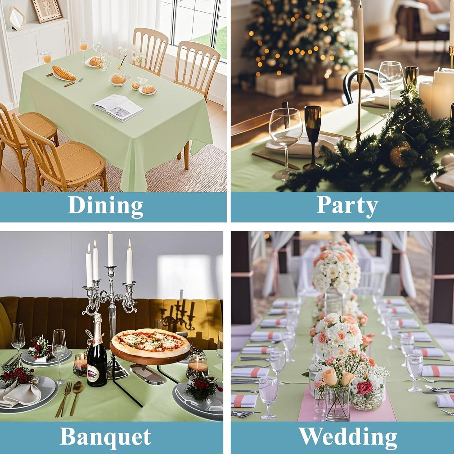 VidaFete Tablecloth 60*120inch Rectangle Table Cloth Polyester, Stain Wrinkle Resistant Polyester Dining Table Cover for Kitchen Dinning Party Wedding Rectangular Tabletop Buffet Decoration(Sagegreen)