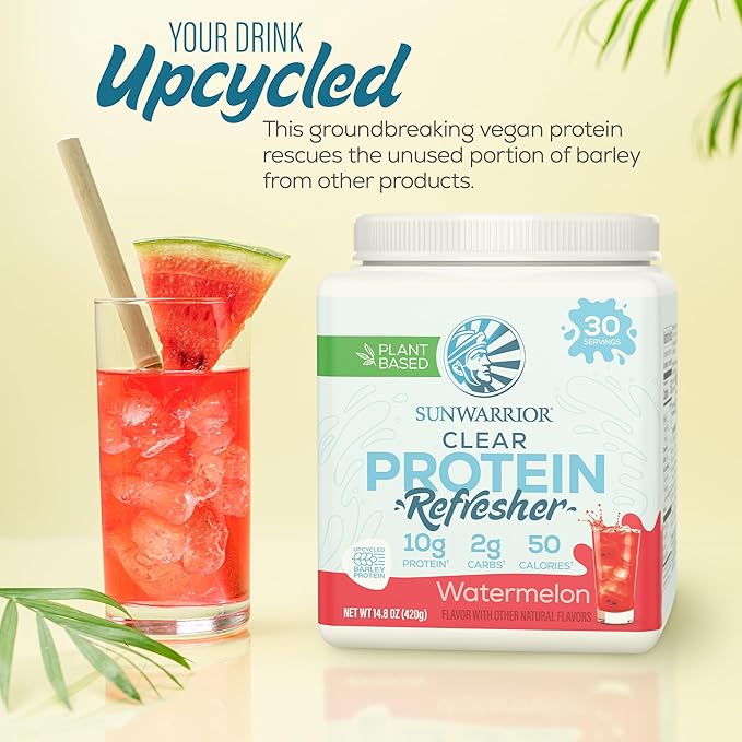 Sunwarrior Clear Protein Powder Plant-Based Water Mix, Vegan and Refreshing Protein and Hydration Supplement 10g Per Serving Watermelon Flavored 420g Tub 30 Servings