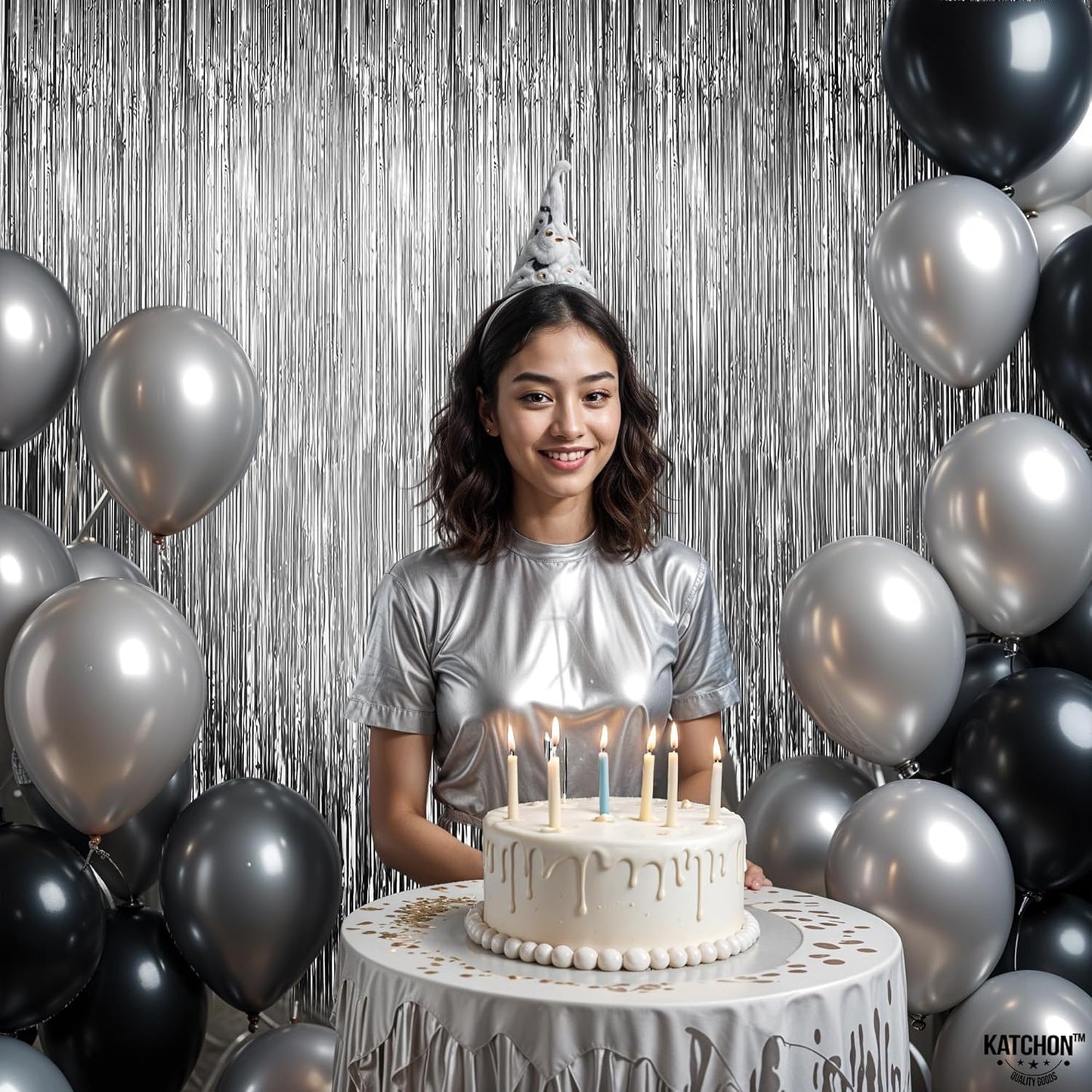 KatchOn, Metallic Silver Backdrop - Pack of 2 | Silver Streamers for Disco Party Decorations | Fringe Backdrop for Wedding, Anniversary, Birthday, New Year, Christmas, Bachelorette Party Decorations