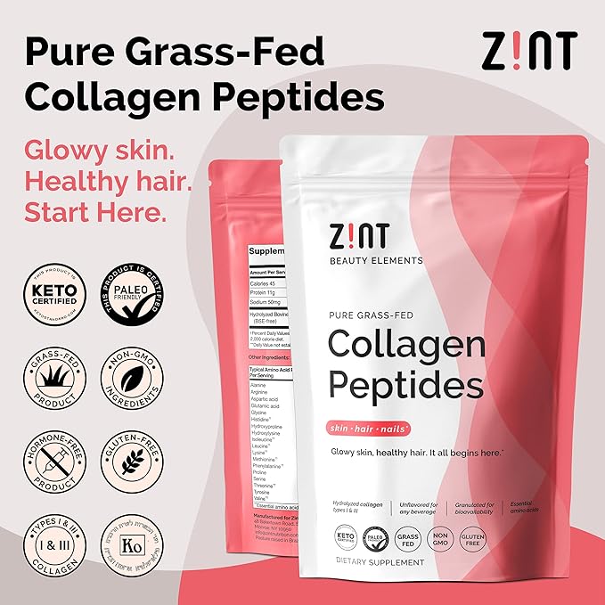 Zint Keto Collagen Protein Powder for Anti-Aging 64oz Total - Grass Fed Hydrolyzed Collagen Peptides, 32 oz (2 Pack)