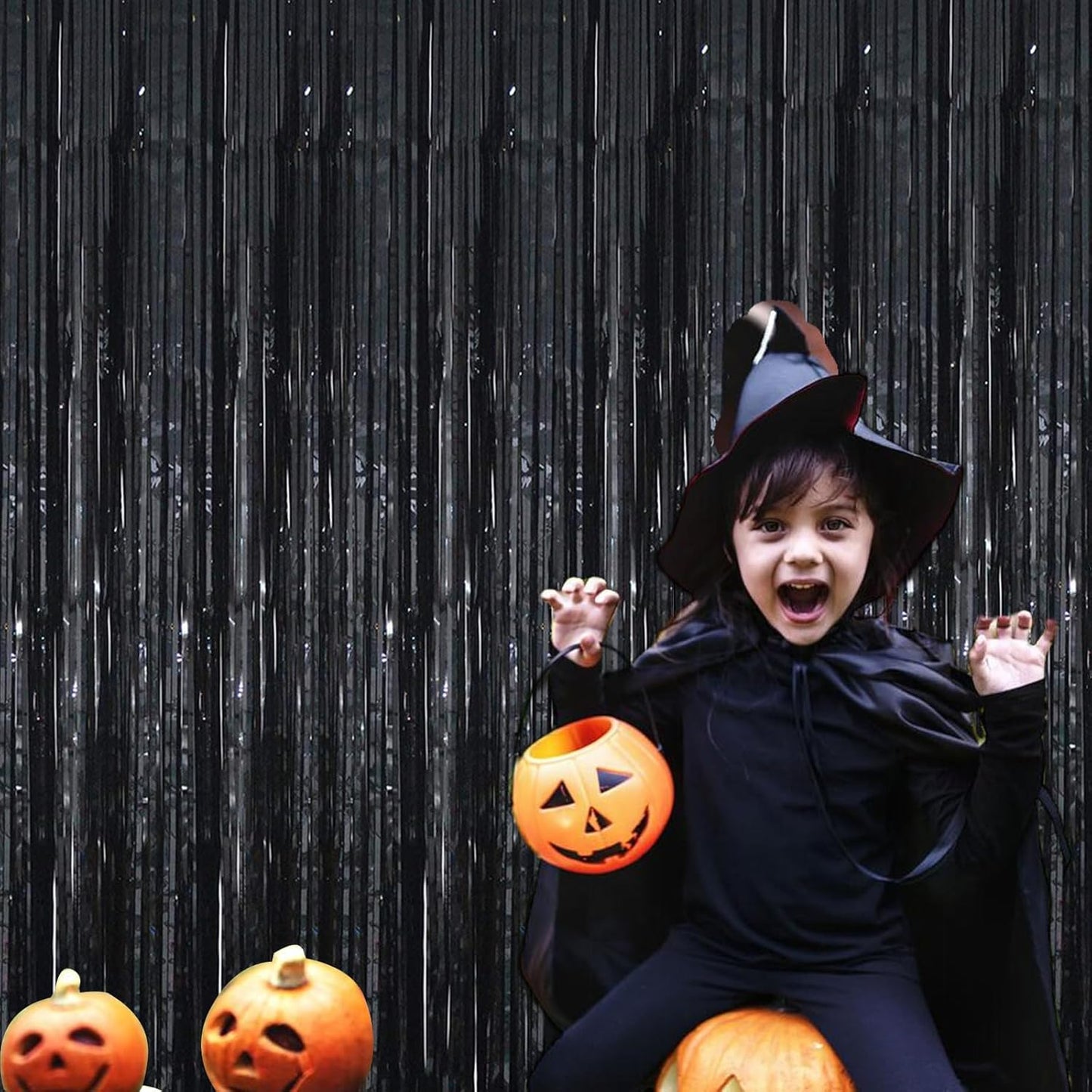 Black Foil Fringe Curtain 3.3×8.3FT 6 Packs, Metallic Tinsel Curtains Party Streamers for Birthday Graduation Baby Shower Decoration (6pcs,3.3FT×8.3FT, Black)