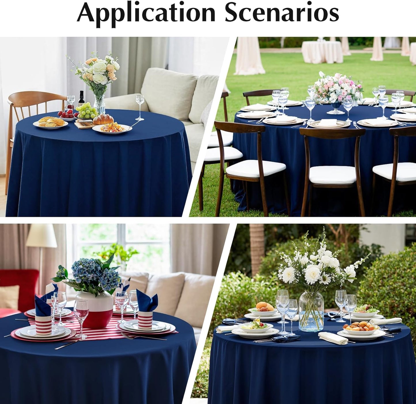 2 Pack Round Table Cloth 60 Inch Navy Tablecloth Washable Polyester Solid Dining Table Cover for Birthday Party Dinner Holiday Outdoor Indoor