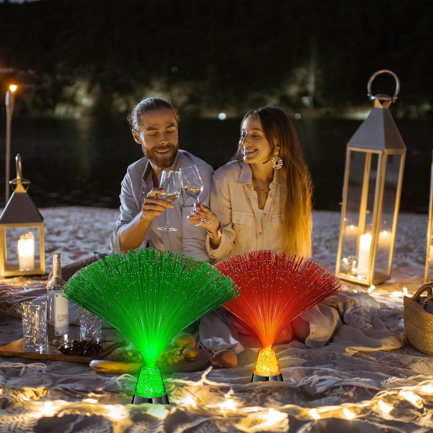 Patelai 10 Pcs LED Fiber Optic Lamp Color Changing Fiber Optic Night Light with Multicolor Glow Decorative Table Centerpiece for Sensory Bedroom Halloween Party Holiday Decorations (Classic,Silver)