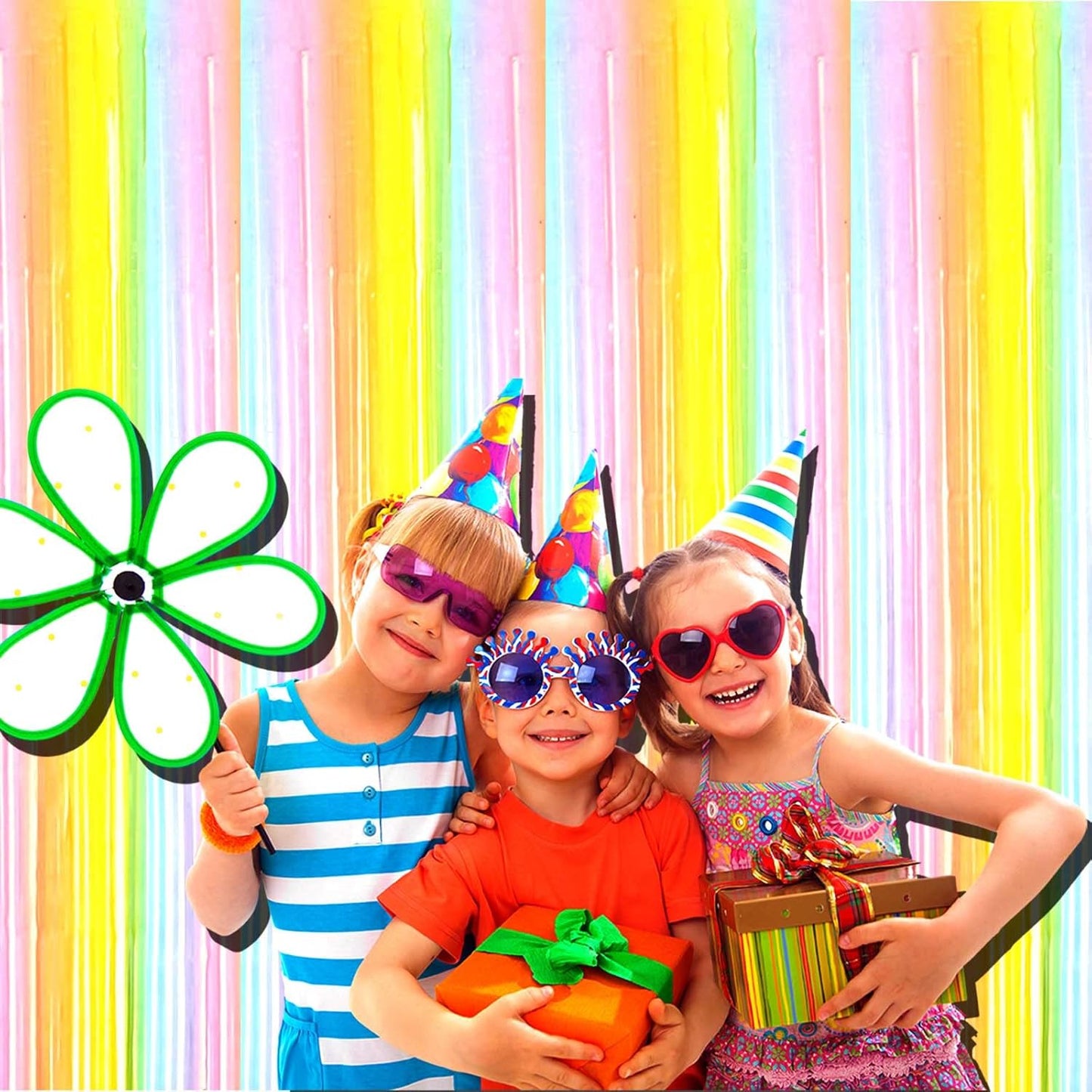 4 Pack Rainbow Foil Fringe Curtain Backdrop, 3.3Ft x 9.8Ft Colorful Metallic Tinsel Foil Streamers Curtains for Photo Booth, Wedding, Thanksgiving, Birthday, Christmas, Halloween Party Decoration