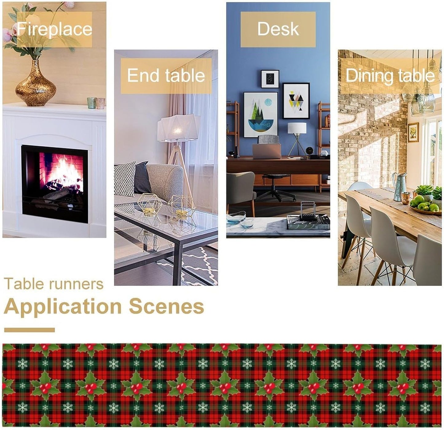 Christmas Table Runner, Red Check Plaid Winter Xmas Holiday Table Cloth Kitchen Dining Table Decoration for Home Party Decor 13x120 Inch