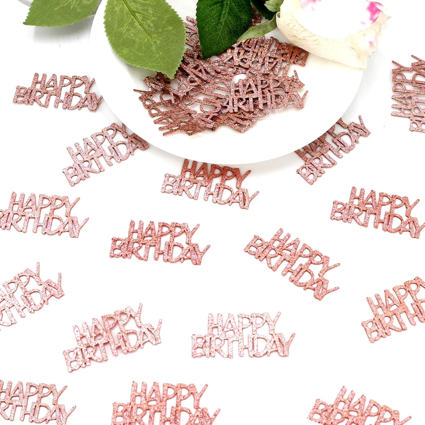 Rose Gold Happy Birthday Confetti for Tables Glitter Birthday Party Decorations Table Scatters for Girls/Adult Women Party Supplies 100PC