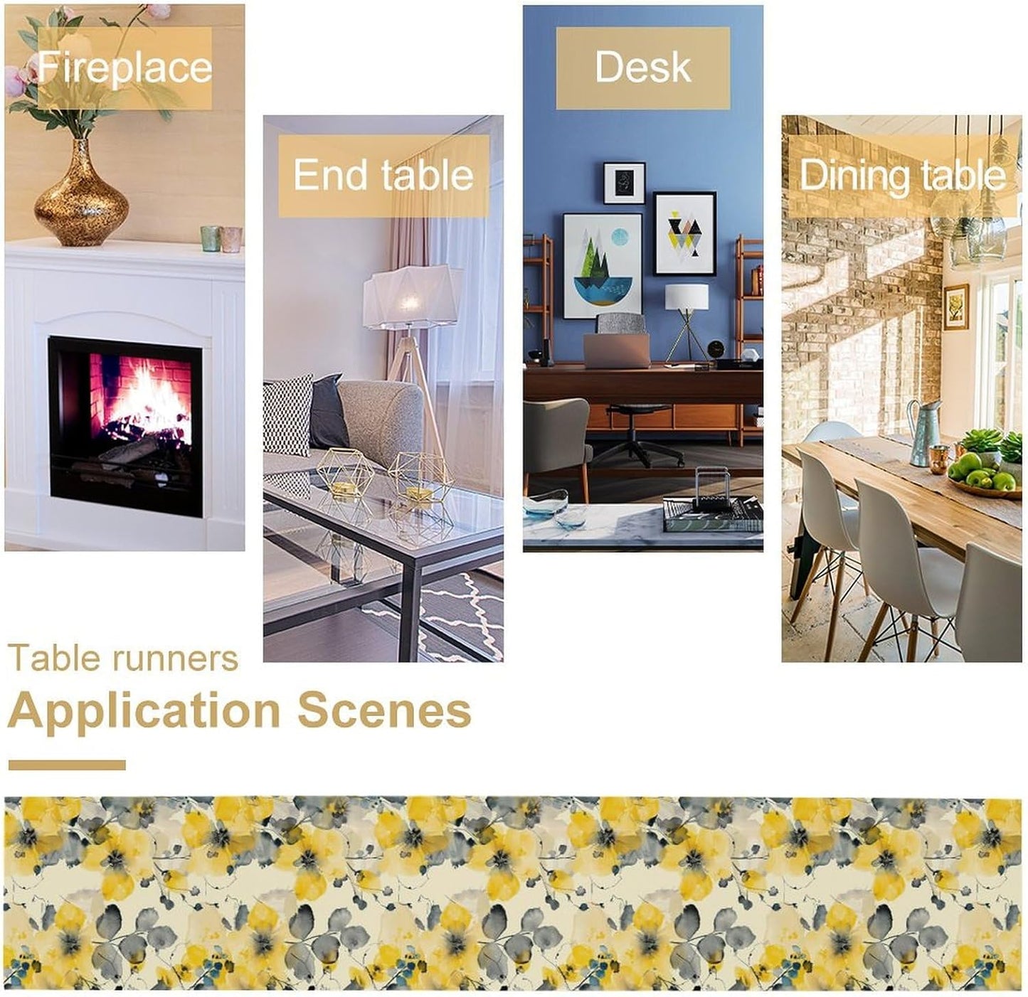 Floral Table Runner,Yellow Flowers Spring Print Table Cloth Kitchen Dining Table Home Party Decoration 13x72 Inch