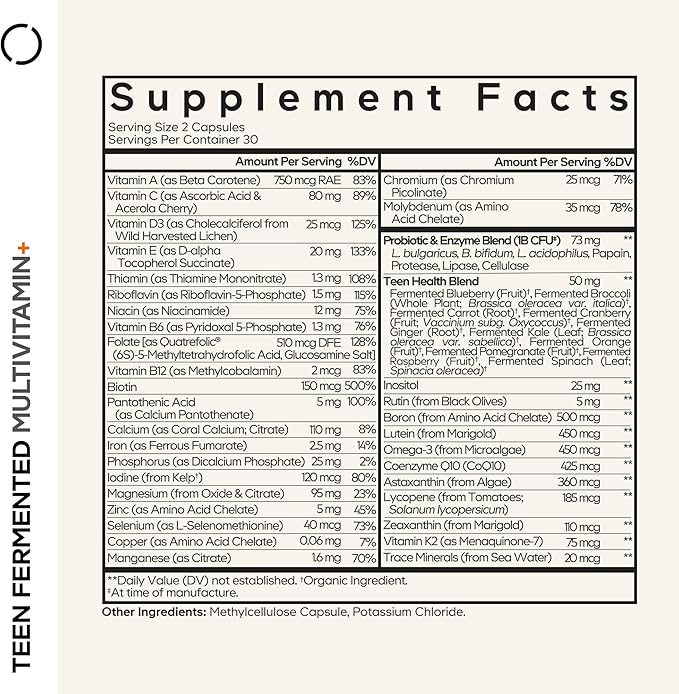 Codeage Teen Multivitamin Supplement – Daily Vitamins and Minerals for Teen Boys and Girls – Organic Whole Food Formula with Omega-3 and Vitamins A to K - 2 Pack