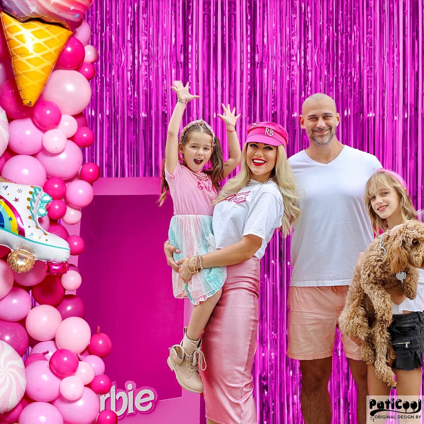 Hot Pink Streamers Party Decorations - Thicken 4 Pack 3.2x8.2 FT - Hot Pink Tinsel Foil Fringe Backdrop Curtains for Birthday, Bachelorette, Graduation, Summer Hawaiian Party Decorations