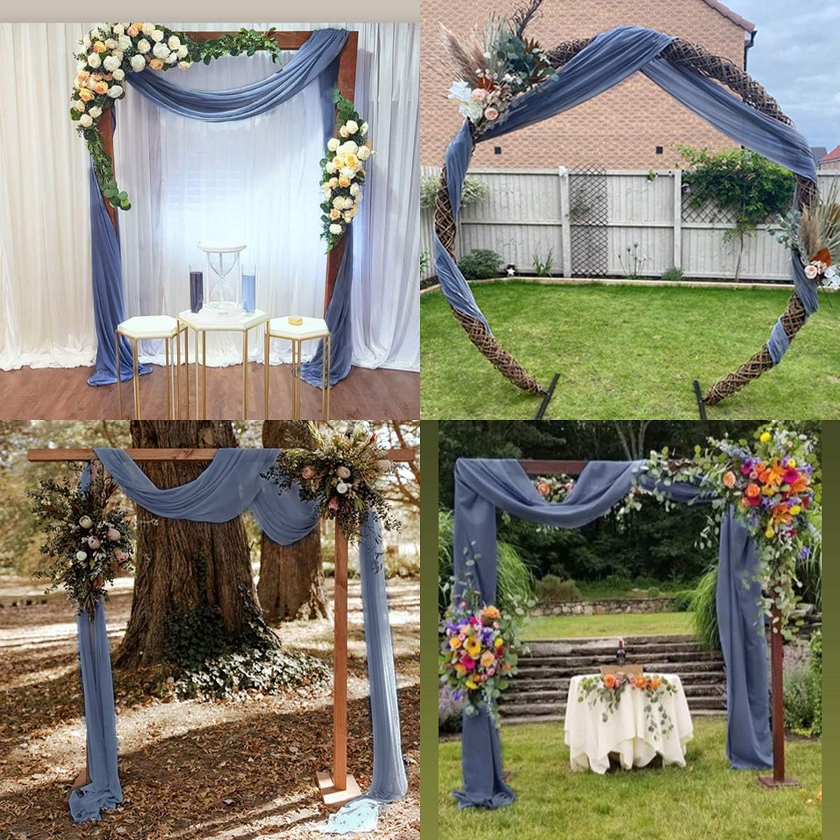 Socomi Wedding Arch Draping Fabric 2 Panels 29" x 19Ft Dusty Blue Sheer Chiffon Curtain Drapes 6 Yards for Wedding Ceremony Birthday Party Decoration