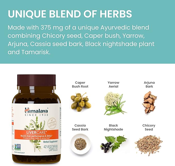 Himalaya LiverCare, Liver Cleanse and Detox, Herbal Supplement for Liver Support, Enhances The Detoxification Process, Liver Cleanse Formula, 375 mg, 180 Capsules, 90 Day Supply
