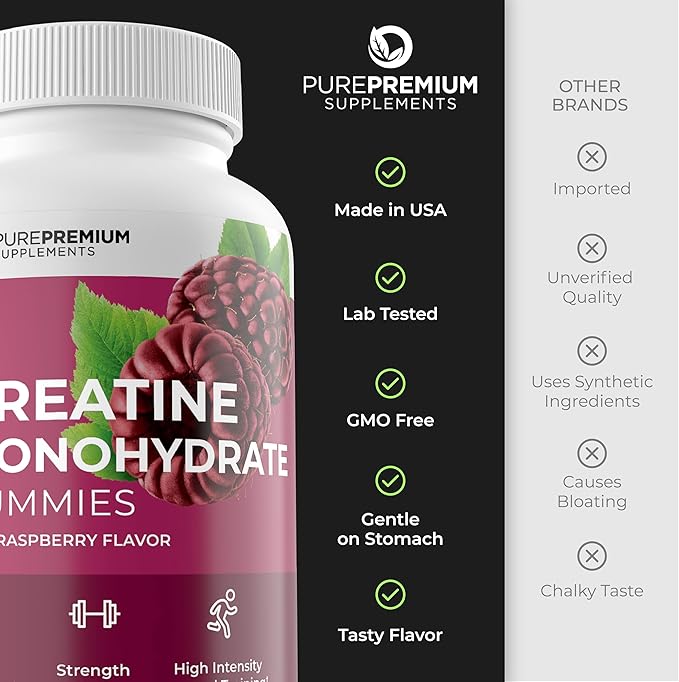 PurePremium Creatine Supplements for Men/Women - Non-GMO Creatine Monohydrate Gummies 5g for Strength, Endurance Support, Muscle Recovery - 120 Gummies